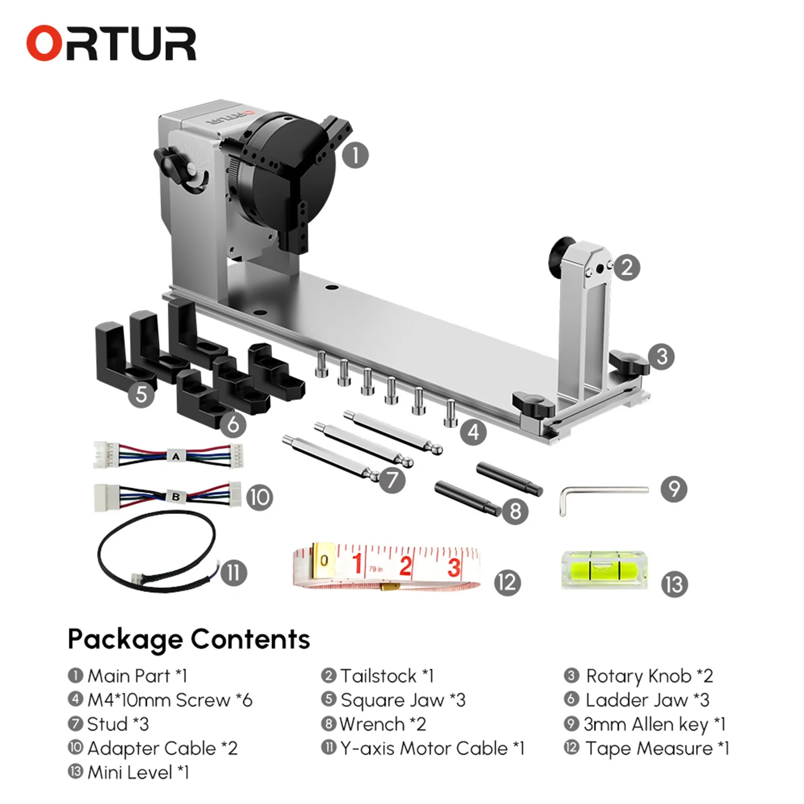 ORTUR (YRC1.0)Laser Engraver Y-axis Rotary Chuck 360 Rotating 180 Horizontal Flip Angle Base for Engraving Cylindrical Objects