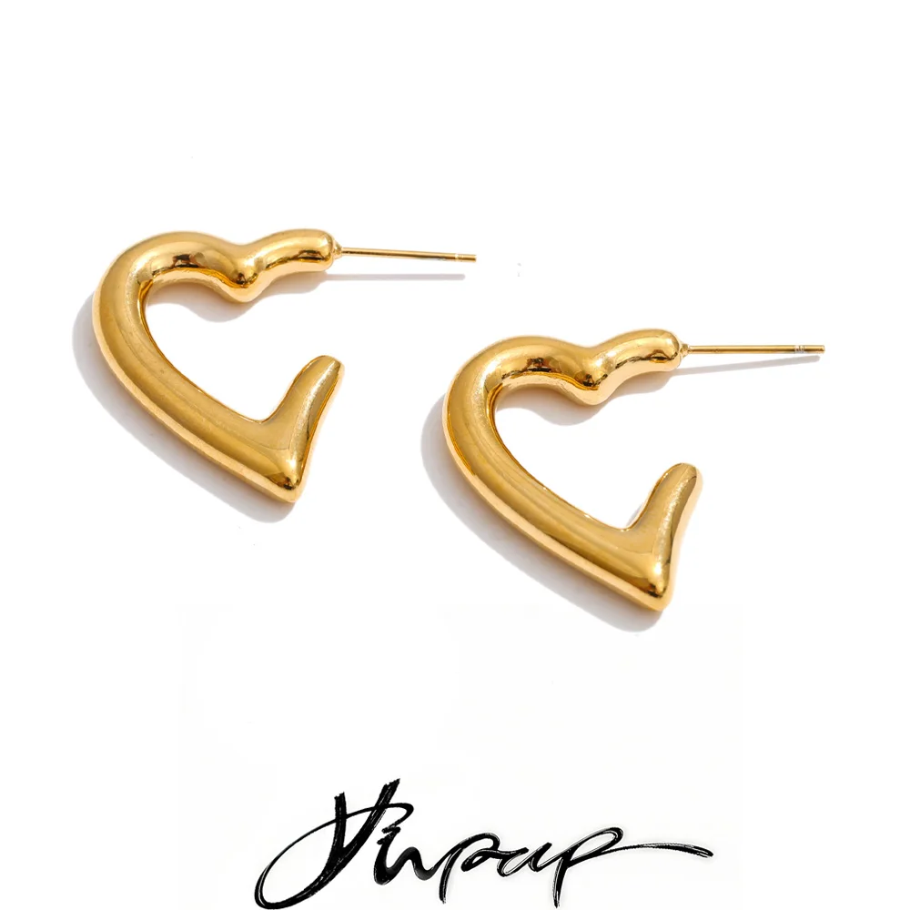 Yhpup Stainless Steel Heart Love Minimalist Earrings for All Occasions Hot Style Stylish Charm Daily Women Jewelry