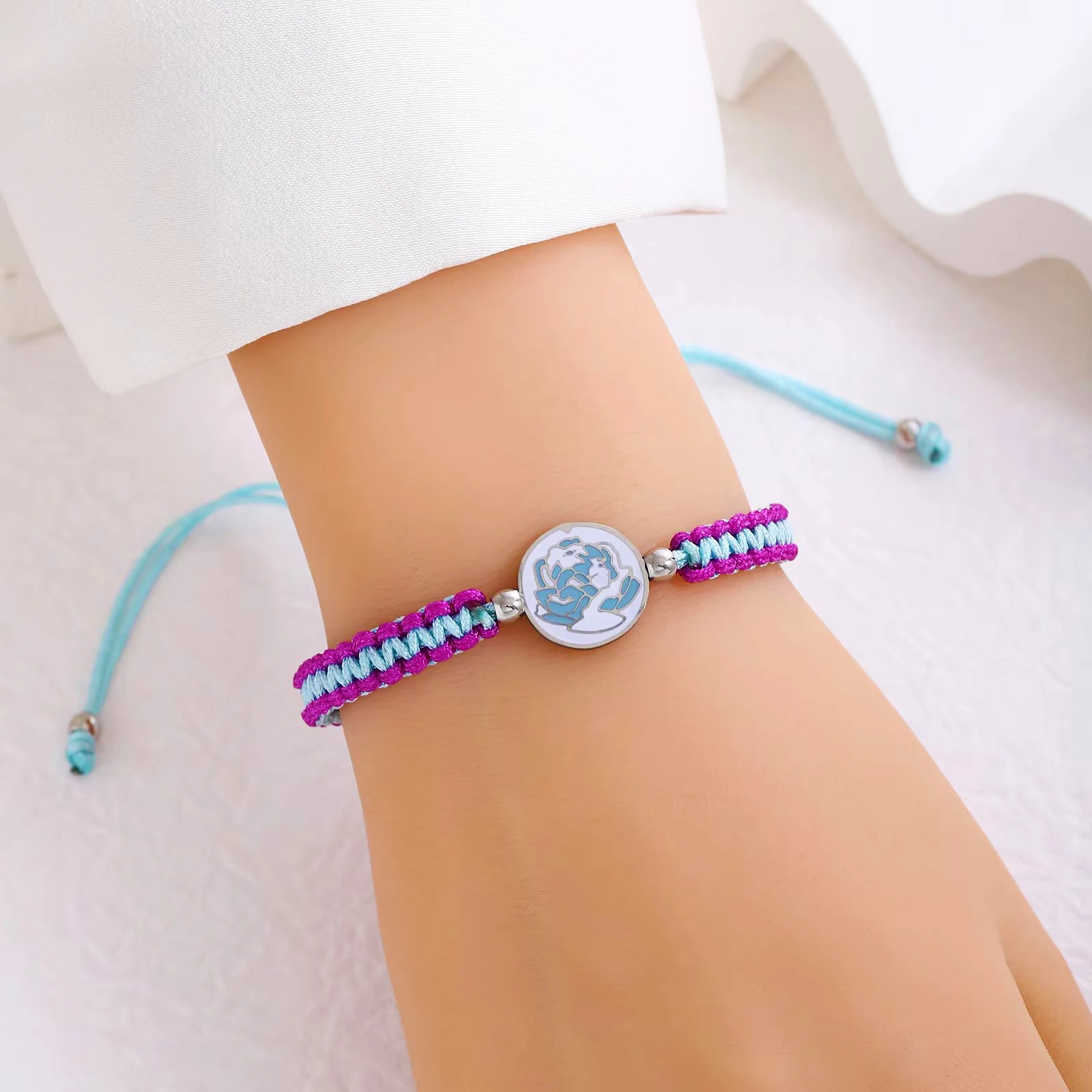 Arcane Jinx Inspired Bracelet -BlueRose Beaded Rope Hand Chain withMetal Charm, Adjustable League OfLegends Style Gift for Women - Image 3