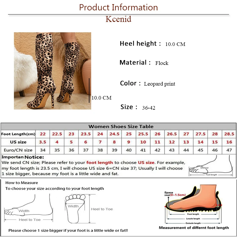 Kcenid Women Knee High Boots Fashion Leopard Print Shoes Zipper Long Boots Autumn Winter Stiletto Heel Motorcycle Shoes