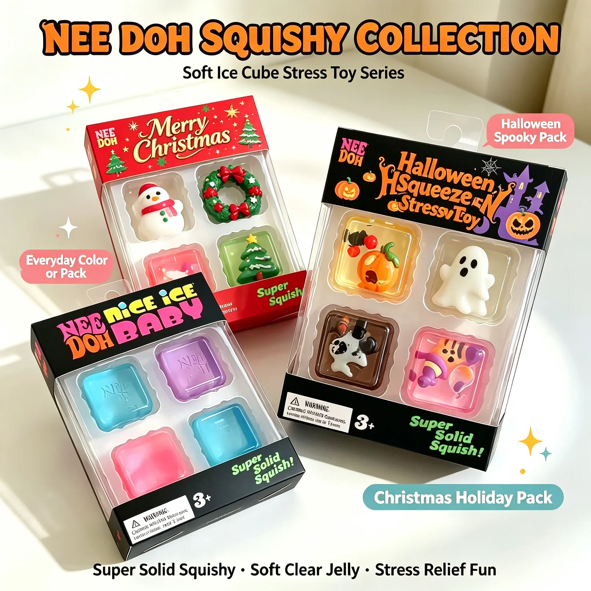 NEEDOH Mini 4-pack Set Nice Cube Stress Relief Squishy Cube Anti-Anxiety Squeeze Object Fidget Toy Holiday Gifts Set New 2026