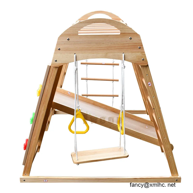 مجموعة التسلق الثلاثية الصخور تسلق جدار سوينغ مقعد سلالم مع حلقات مستديرة الشريحة جدار حبل سلم شبكات التسلق حلقات الصالة الرياضية #2