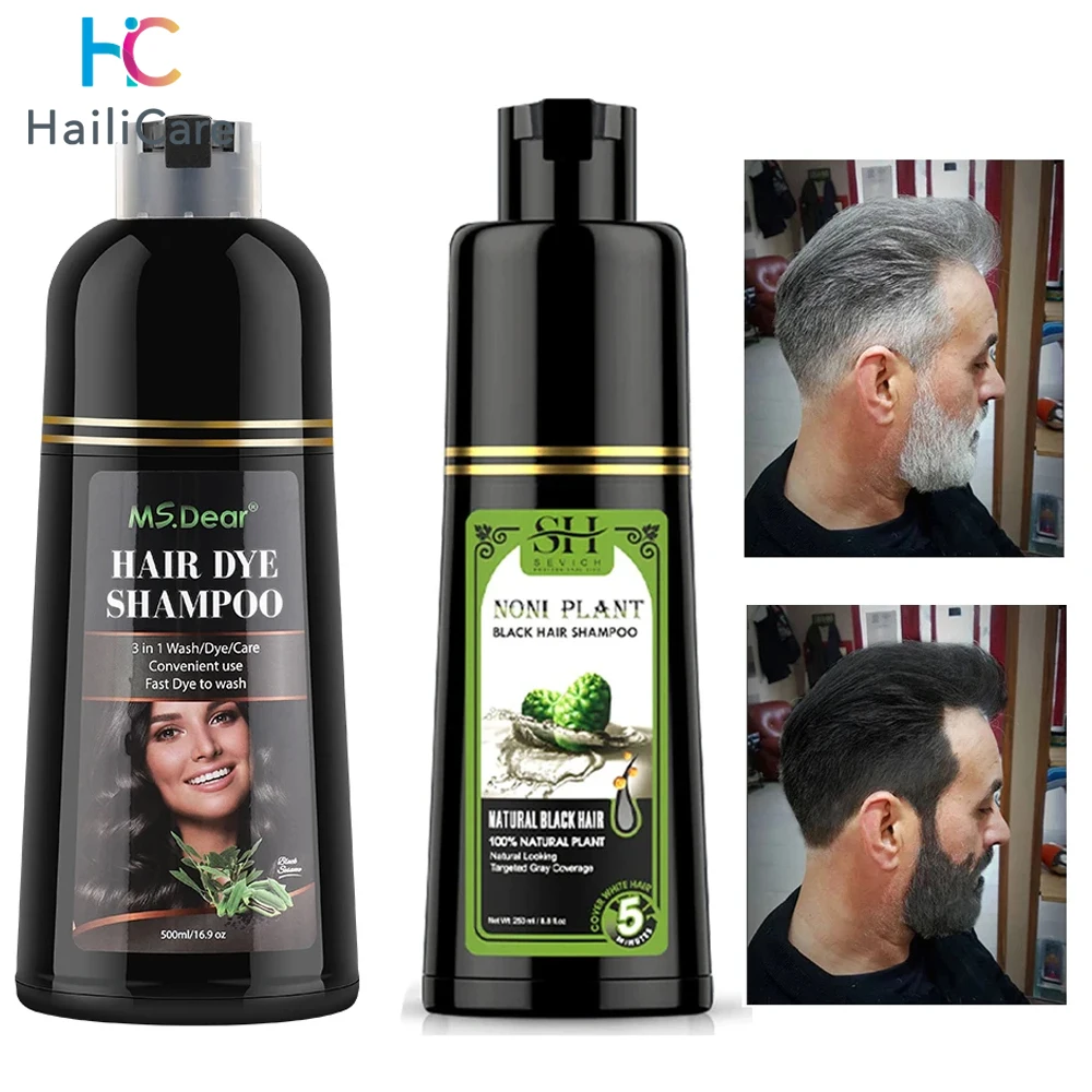 Tinte rápido orgánico Natural para el cabello, champú de tinte de Color negro para cubrir el cabello gris y blanco, esencia vegetal Noni en solo 5 minutos