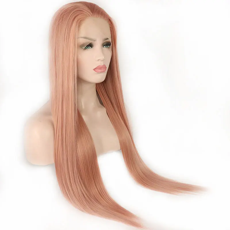 Pelucas sintéticas rectas para mujer, cabello de fibra resistente al calor, línea de cabello Natural, encaje frontal 13x4, rosa, oro mezclado, alta calidad