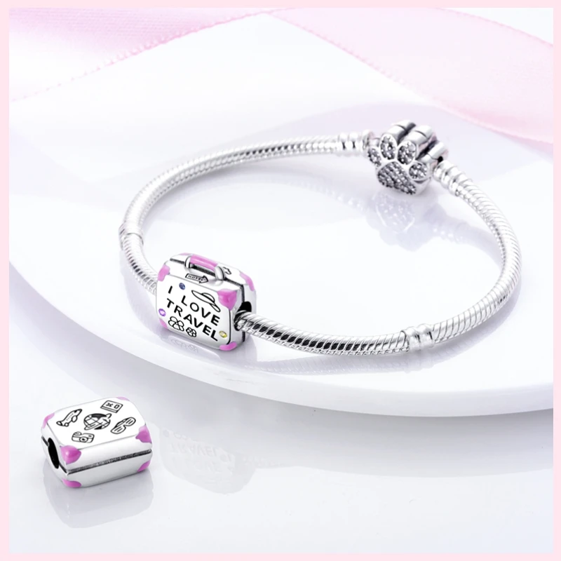 Breloque en argent regardé 100%, animal, papillon, coeur d'amour, rose, convient pour Pandora, bracelet original, bricolage, exécutif, 925