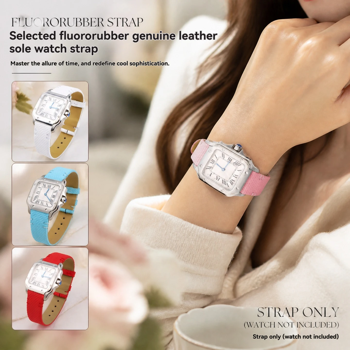 Quick release Strap For Cartier SANTOS DE CARTIER W2SA0033 WSSA0082 WGSA0107 fluorine rubber watch band 16mm Woman's wristband