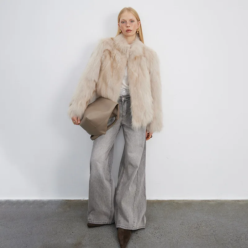 UMI MAO jackets Dreamlike Floating And Flowing Finnish Silver Fox Real Fur Stand Collar Short Coat For Women imported