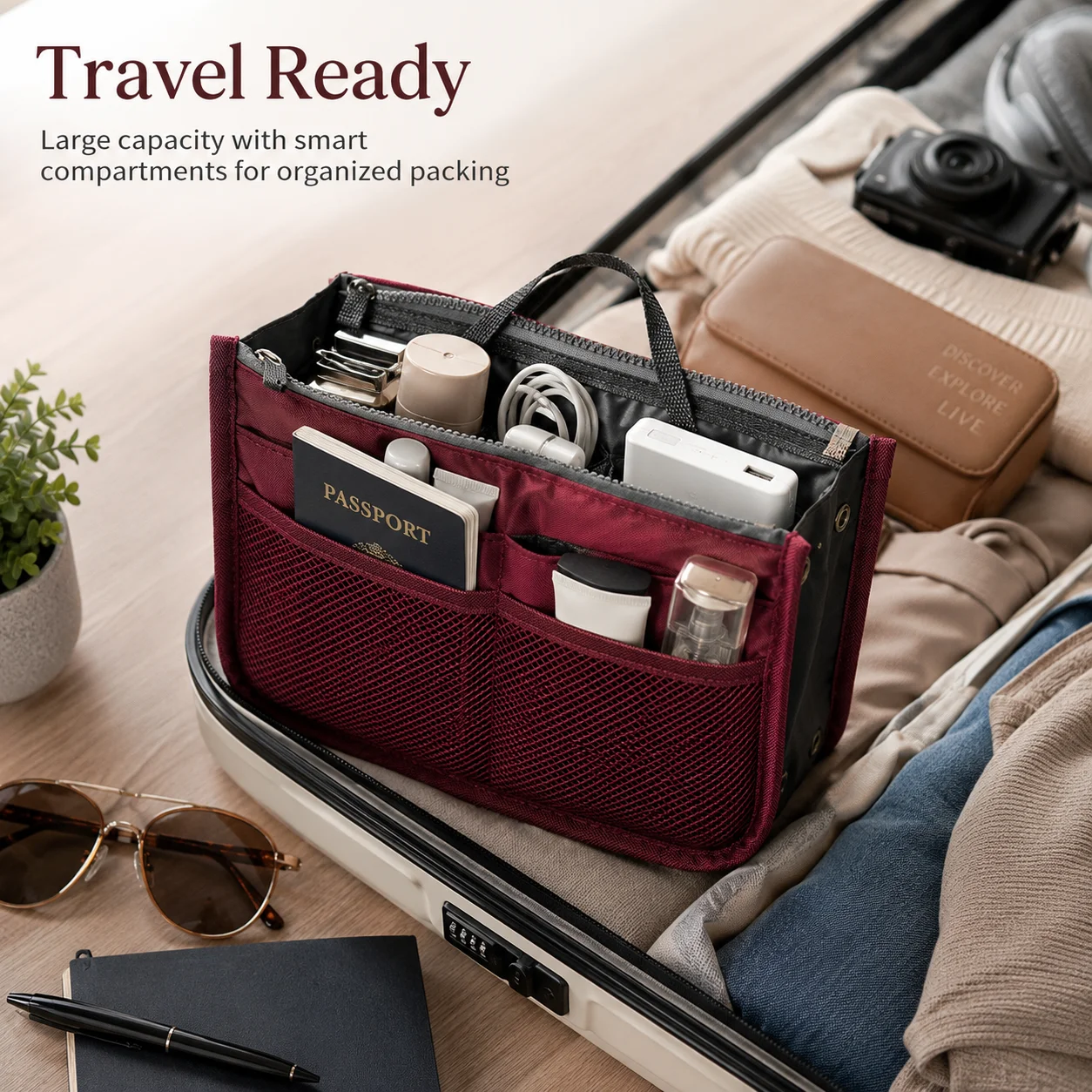 Multifunctional Bi-fold Storage Bag Double Zipper Large Capacity Storage Arrangement Makeup Toiletries Large Classification Bag