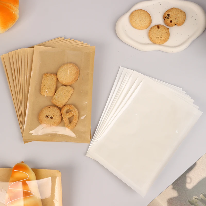 10 Pcs Disposable Kraft Paper Bread Packaging Bags Oil-proof Breakfast Cookie Bread Supplies Party Food Bags