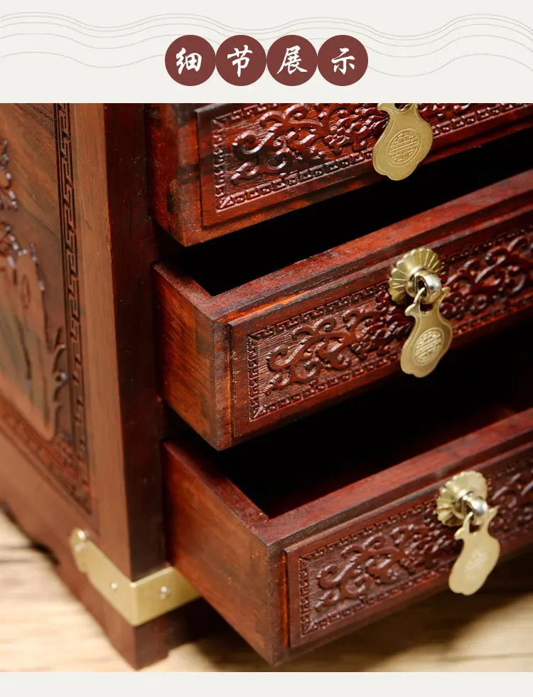 صندوق مجوهرات من القماش المخملي ذو المقاس الجيد من خشب الورد الأحمر من خشب الماهوجني لتخزين المجوهرات من خشب الصندل هدية حرفية منزلية مع قفل #4