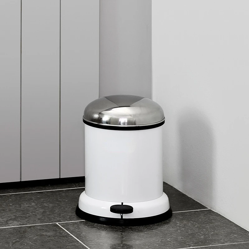 Pedal Trash Can Wastebasket Barrel Beige Household Light Luxury Circular Bucket Bag Stainless Steel 4L 8L 14L 18L