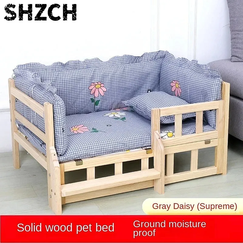 Solid Wood Winter Teddy Dog House Elevated Kennel All Seasons Pet Bed