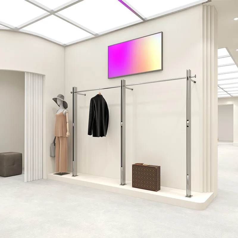 Clothing store display rack display rack stainless steel upper wall floor-to-ceiling shelf women's clothing store display