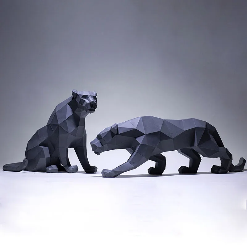 Black Panther Paper Model Home Room Ornaments DIY Origami 3D Geometric Papercraft Hallway Decor Sculpture Props Handmade Puzzles