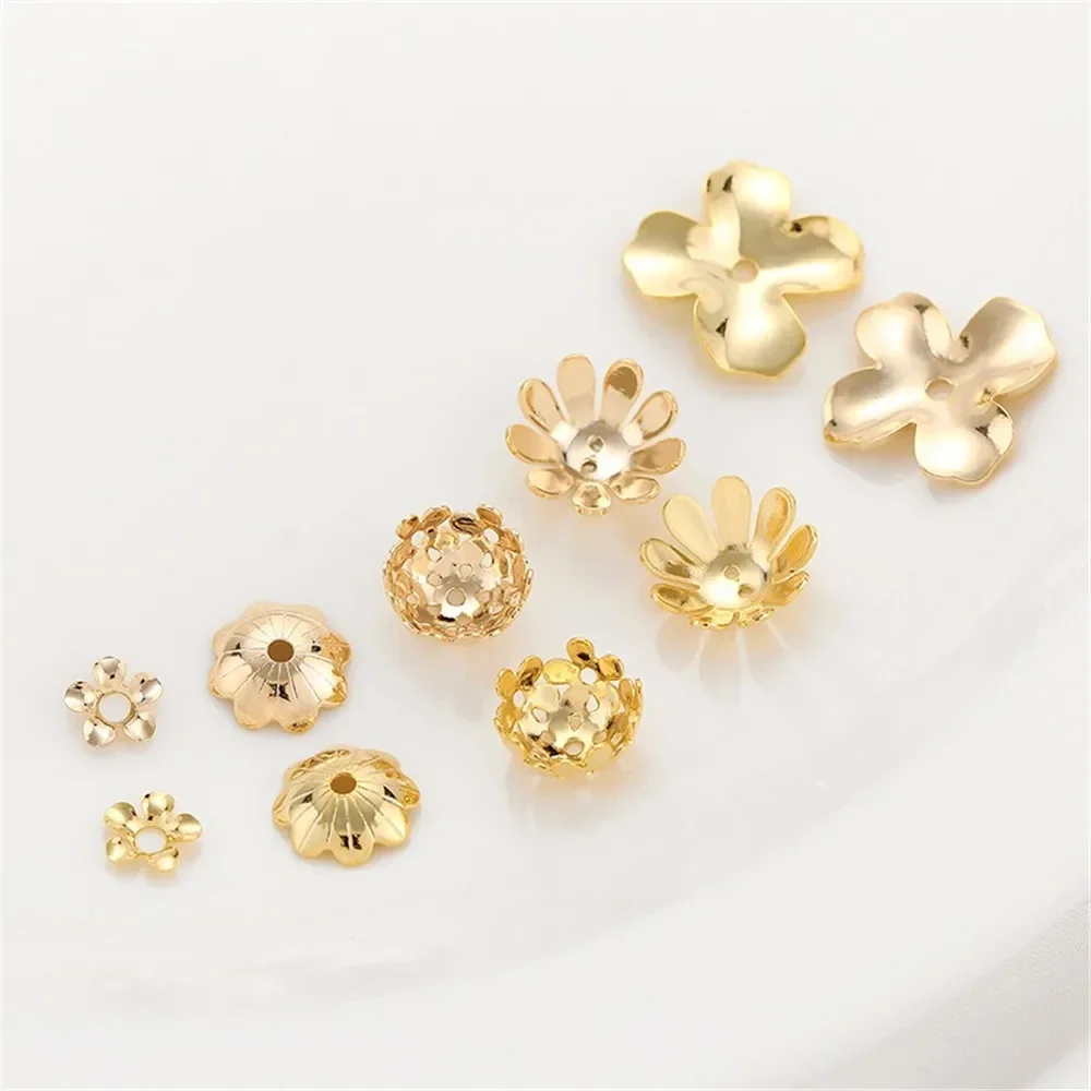 14K goud verpakt grote bloemenhouder met vijf bloemblaadjes bloemen halfronde parelhouder DIY handgemaakte armband accessoire partitio