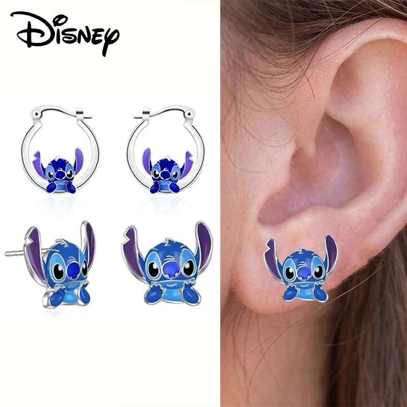 New Disney Lilo & Stitch Cartoon Ear Pendants Kawaii Stitch Metal Earring Delicate Female Jewelry Accessories Woman Girl Gifts