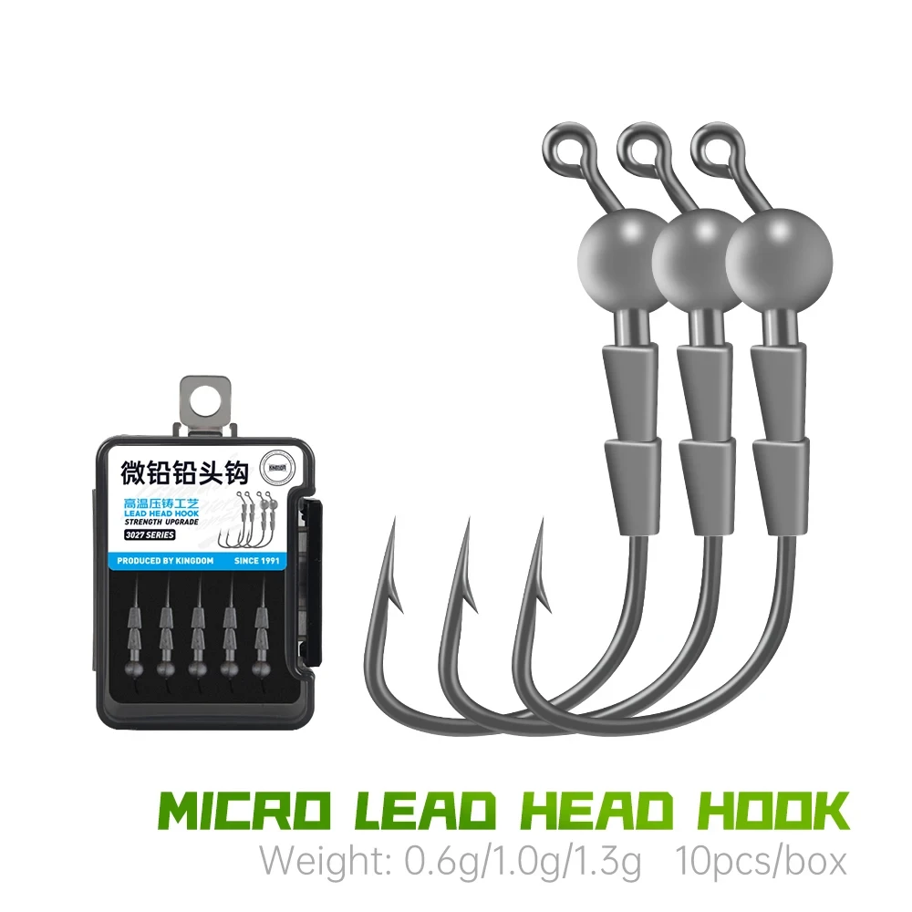 Kingdom 10pcs Jig Head Hook Hover 0.6g 1g 1.3g Strolling Hooks High Carbon Steel Bass Trout Fishing Tackle Accessories Hook Bkk