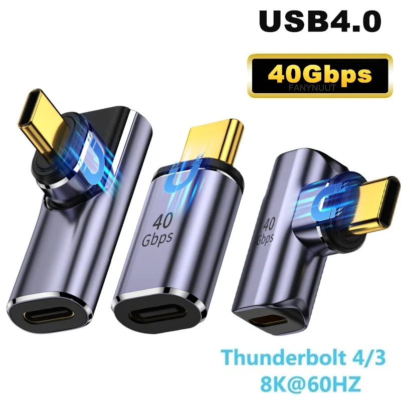 USB C Elbow Magnetic Adapter PD 100W USB4 40Gbps 8K 60Hz Video for Thunderbolt 4 MacBook Pro Type C Devices 90 Degree Adapter