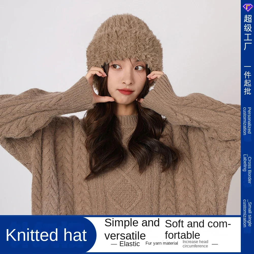 New Hat Stocking Watch Cap Hugger Toque Head large-Head Caped Knitted Hat Women Warm Versatile Winter Autumn Winter B8M50