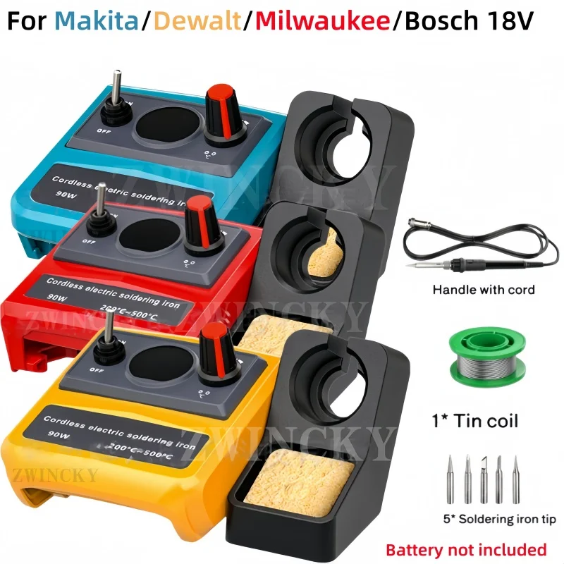 

90W wireless soldering iron suitable for Makita/Dewalt/Milwaukee/Bosch 18V/20V lithium batteries, used as a repair tool.