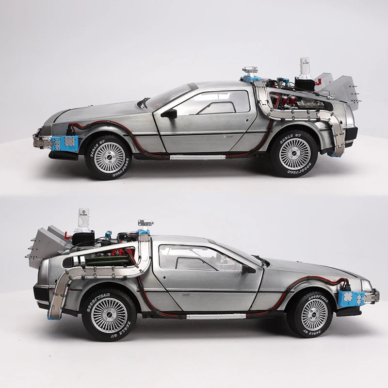 1/18 Scale Alloy Car Diecast Model Part 3 Time Machine DeLorean Vehicle Metal Toy Welly Back To The Future F Kid Children Gifts