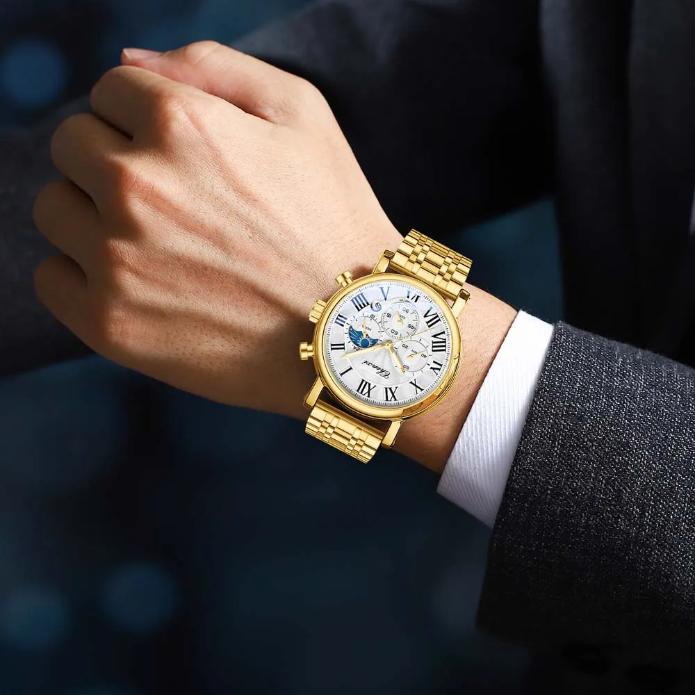 CHENXI Man's Multifunctional Watch Luxury Moon Phase Chronograph Luminous Waterproof Quartz Wristwatch High Quality Man Gifts