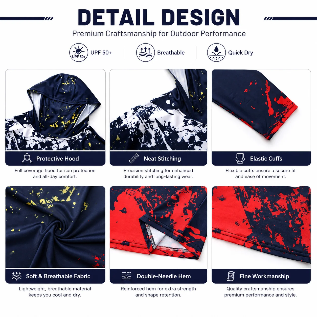 MALFC 3PC Herren Angelhemd mit Kapuze, langärmliges Angel-T-Shirt mit UV-Schutz, Angelbekleidung – Detail 5