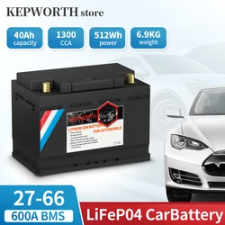 27-66 12V 40AH LiFePO4 batteria al litio per auto 1300CCA batteria di avviamento Deep Cycle 200A BMS integrato per motore a traina automobilistico