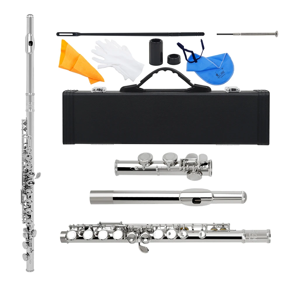 SLADE 16 Closed Hole Flute C Tone Cupronickel Flute Woodwind Instrument With E Key Case Gloves Flute Parts & Accessories