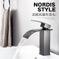 All Copper European Style Waterfall Faucet Black Paint  Cold and Hot Basin Fauce Washbasin
