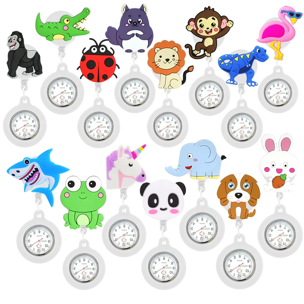 Children Pocket Watch Gifts Retractable Nurse Watch Clip-on Fob Doctor Medical Hanging Chest Watch Brooch Pin Badge Lanyard