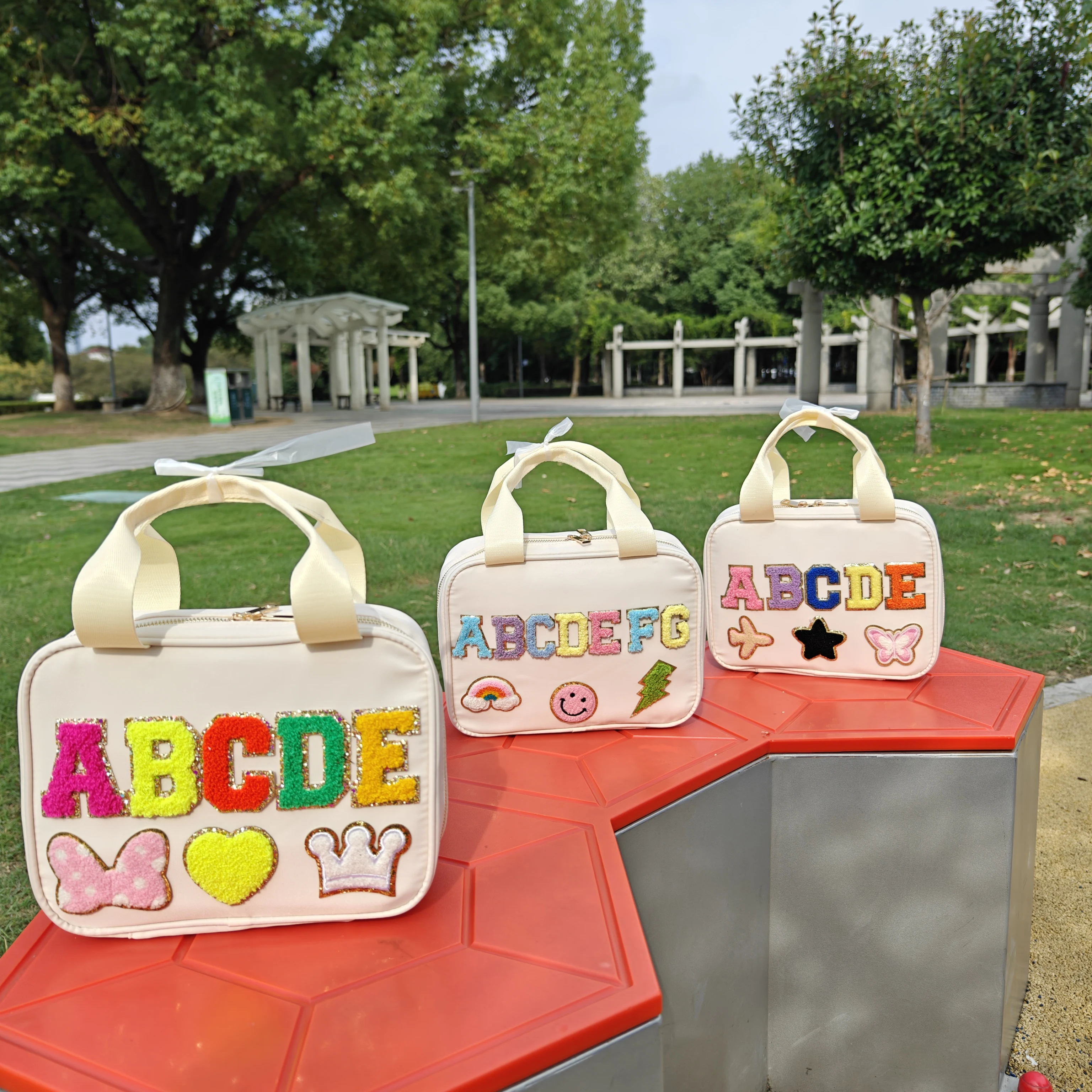 Nylon Preppy Lunch Box Large Insulated Lunch Bag Reusable Student Kids Lunch Tote Bag Cooler LunchBag for School Travel Picnic