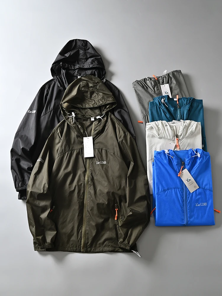 メンズ夏超薄型通気性空調日焼け防止帽子服アウター長袖ジッパー開閉スリムフィット