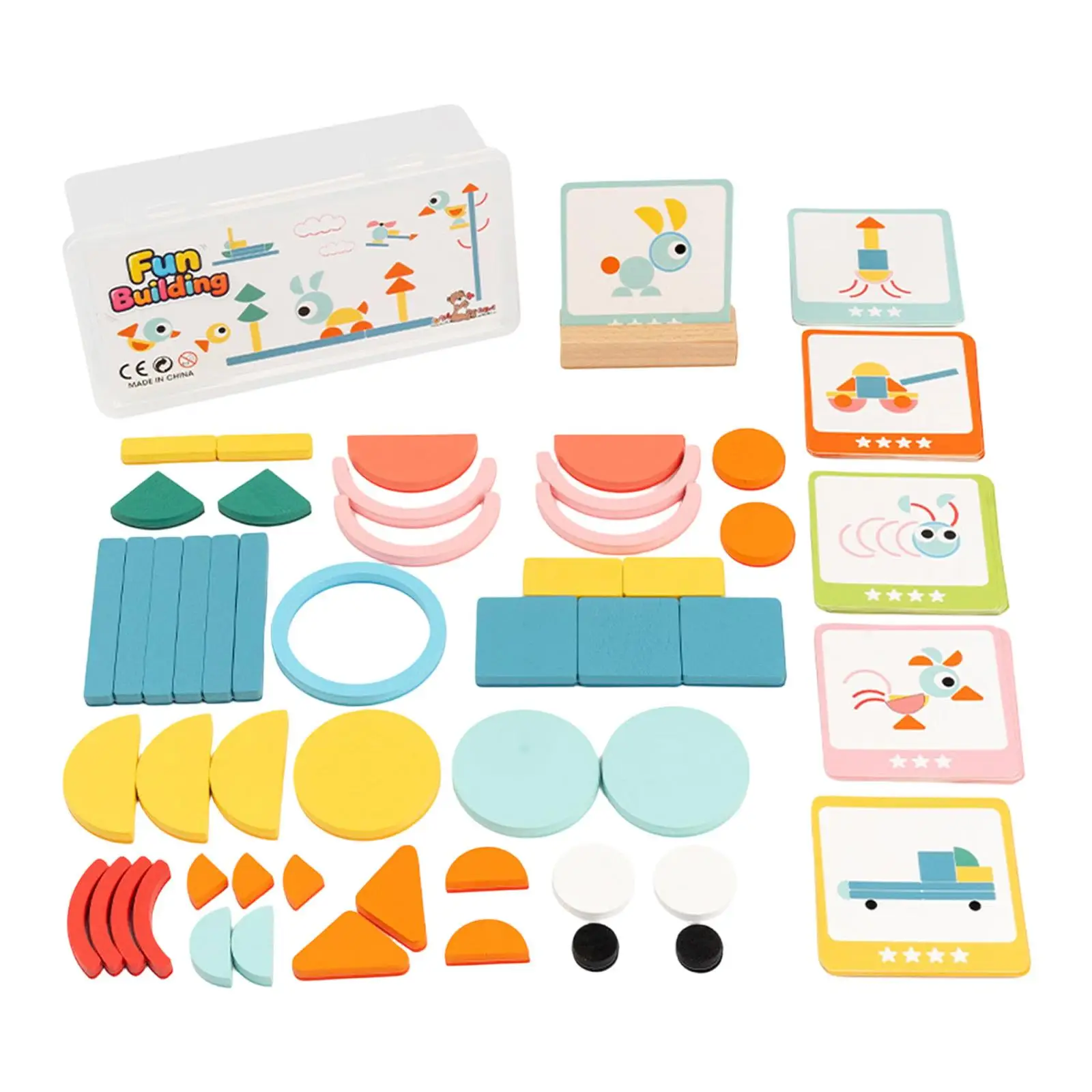 Wooden Pattern Blocks,Tangram Shape Puzzle Set Learning Toy Color Sorting Stacking Game for Birthday