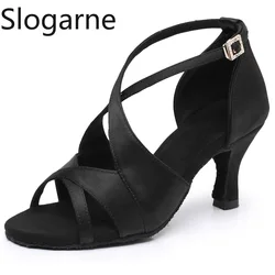 2025 New Latin Shoes Women High Heels Silk Dance Shoes Ladies Soft Suede Sole Dance Sandals 5cm Heels Girls Salsa Ballroom Shoes