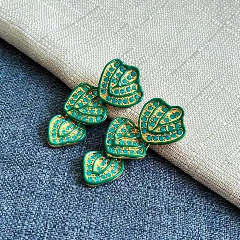 

Fashion Jewelry Vintage Hand-Painted Enamel Lotus Leaf and Tree Leaf Studs and Drops Earrings for Women,Colorful Crystals