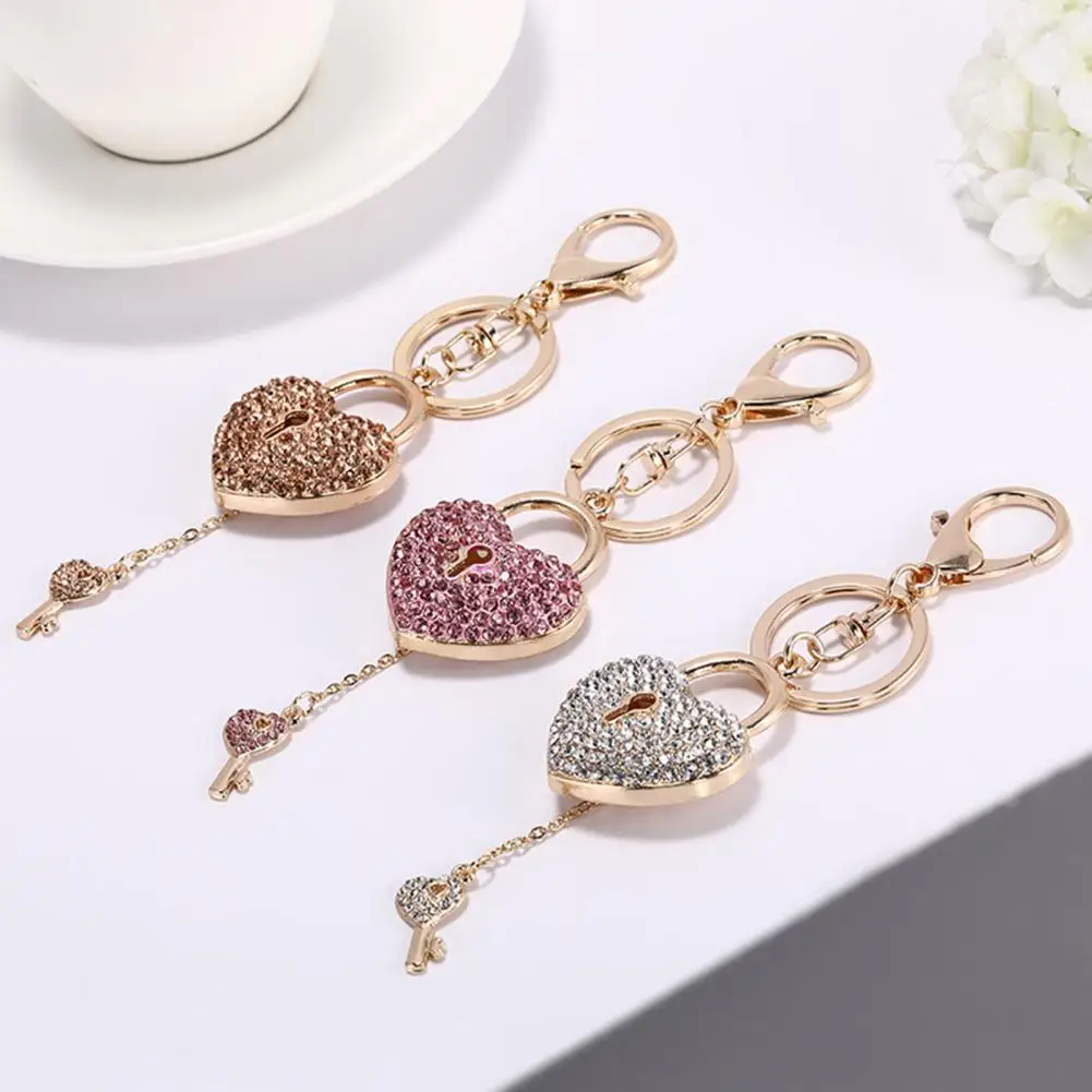 Shinny Luxury Keychain Faux Crystal Rhinestone Heart Shape Zinc Alloy Tassels Car Keyring Key Chain Bag Hanging Pendant Jewelry