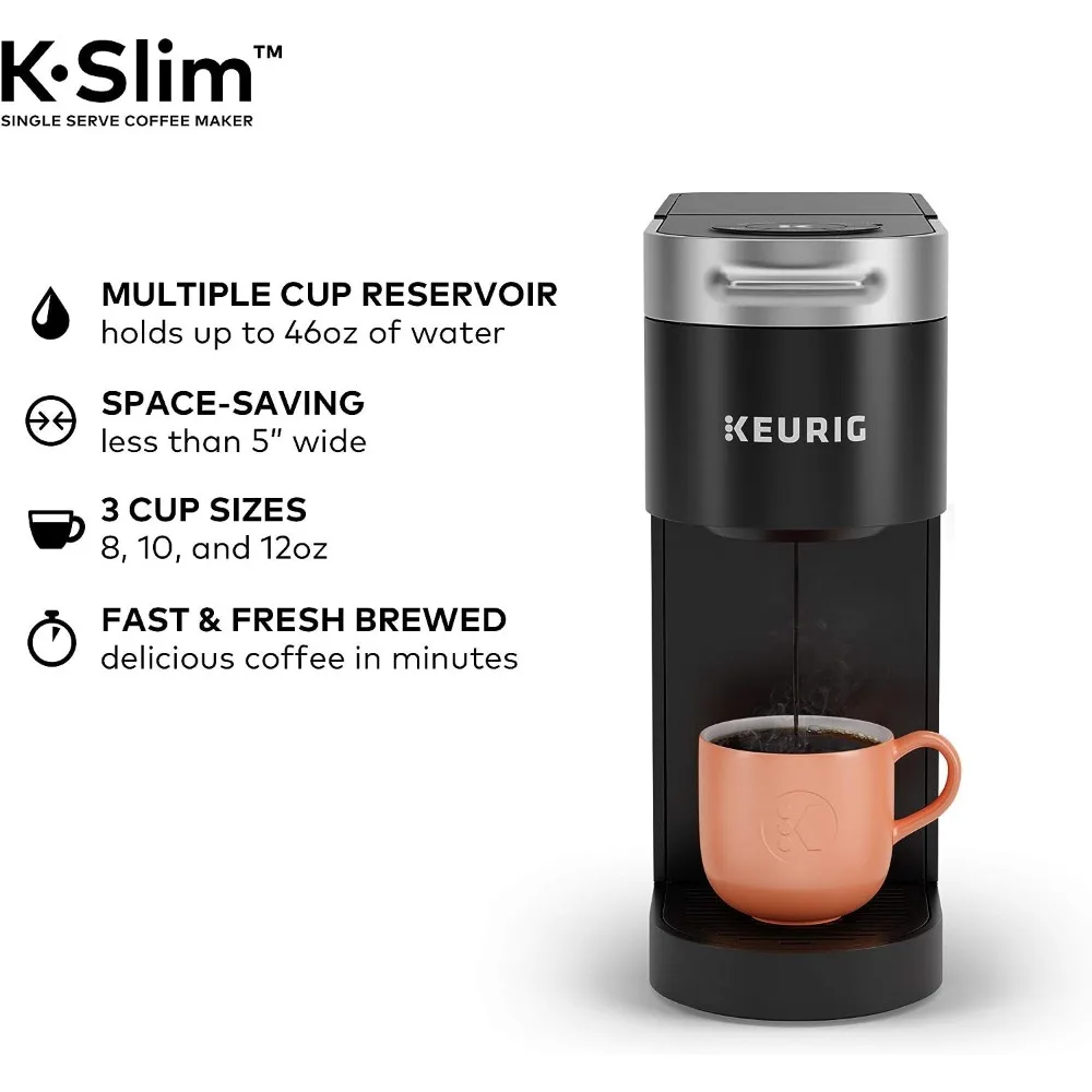 Новинка 2023, Keurig K- Slim Single Serve K-Cup Капсульная кофеварка, технология Multistream, черный