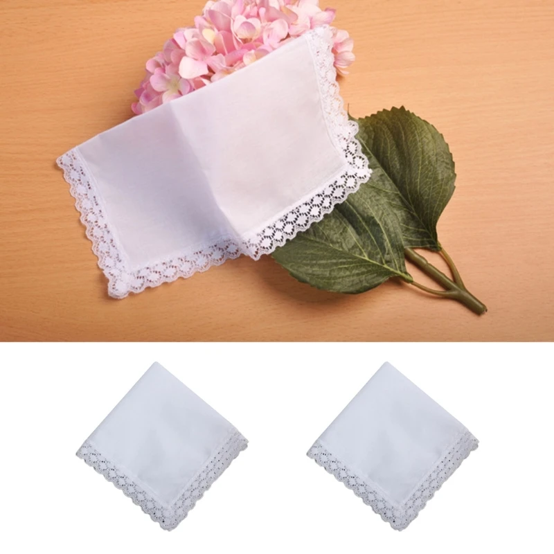 Cotton Handkerchief Women Washable Lace Trim Hankies Tie-dye Handkerchief