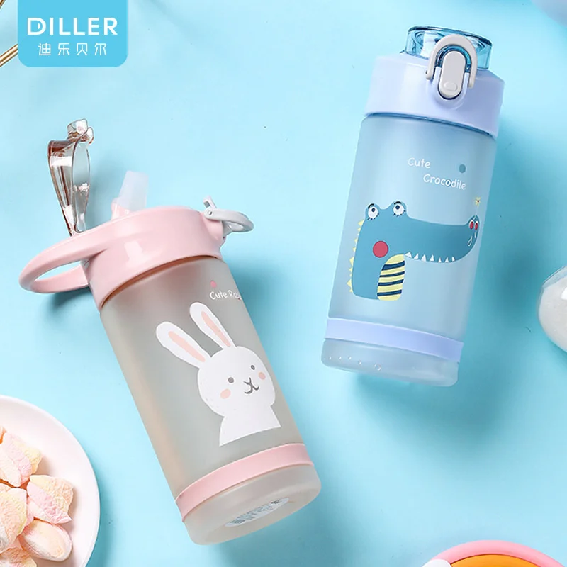 Cartoon Animal Tritan Plastic Cup Learn to Drink Duck Mouth Cup Drop resistant Strap Buckle Frosted Water Cup Gift