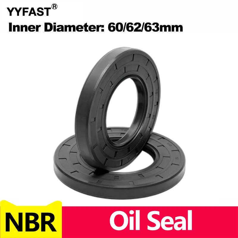 Inner Diameter 60/62/63mm,NBR Framework Oil Seal TC Nitrile Rubber Cover Double Lip with Spring for Bearing Shaft,ID*OD*THK