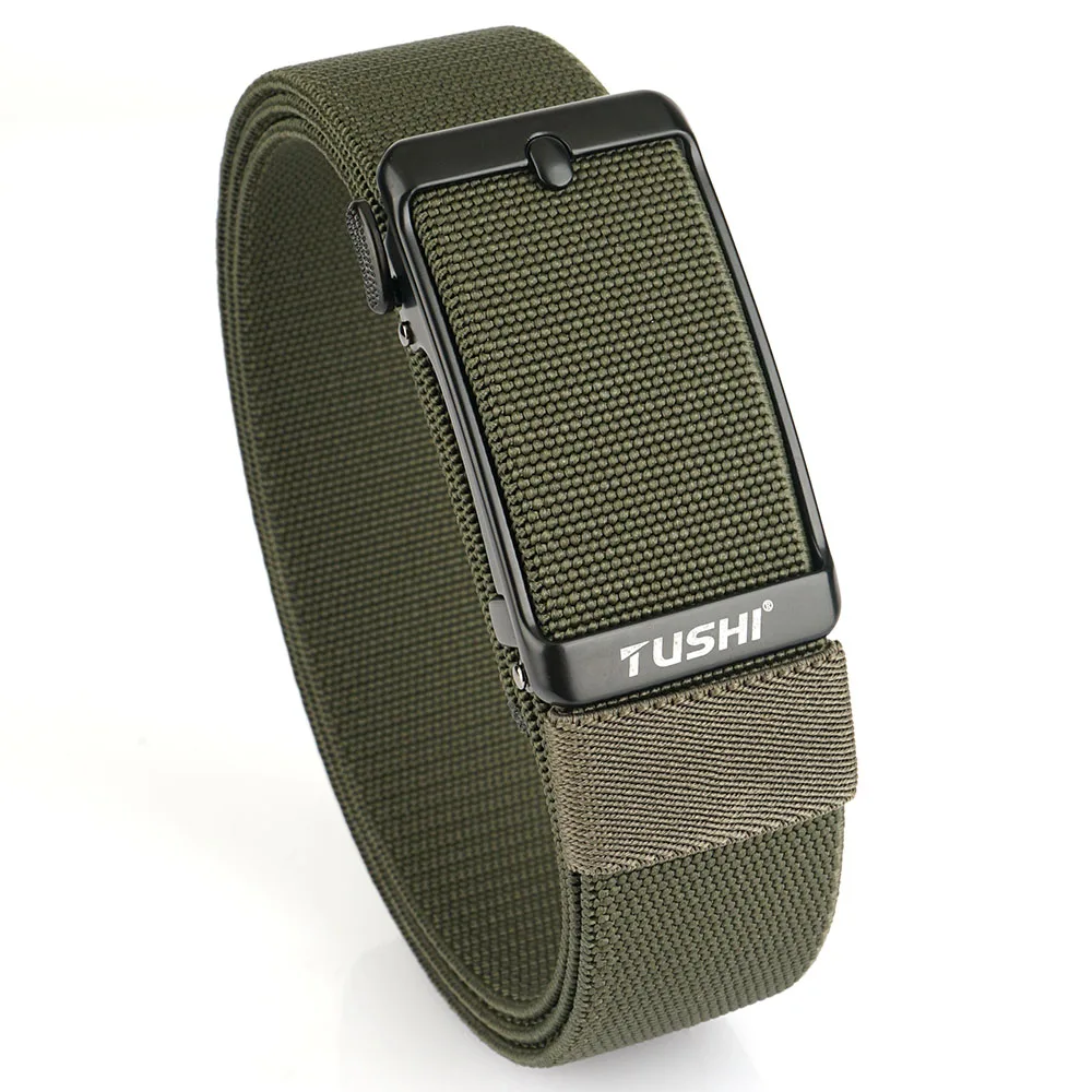 TUSHI New Elastic Belt For Men Automatic buckle Alloy Quick Release Strong Outdoor Casual Belt Tight Nylon Stretch Waistband