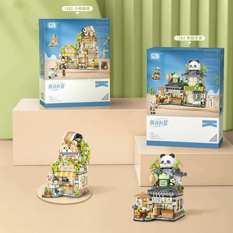 Straßenansicht-Haus-Bausteine Izakaya Eiscreme-Laden Takoyaki-Laden Kaffeeladen Panda-Teehaus Kindergeschenk – Detail 39