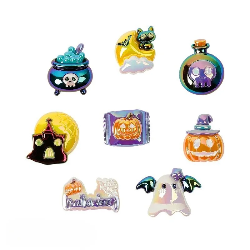 Halloween Shoe Charms, Iridescent Electroplated PVC Decor Fit for Clog Shoes, Pumpkin Ghost Castle Ornaments for Adults Kids