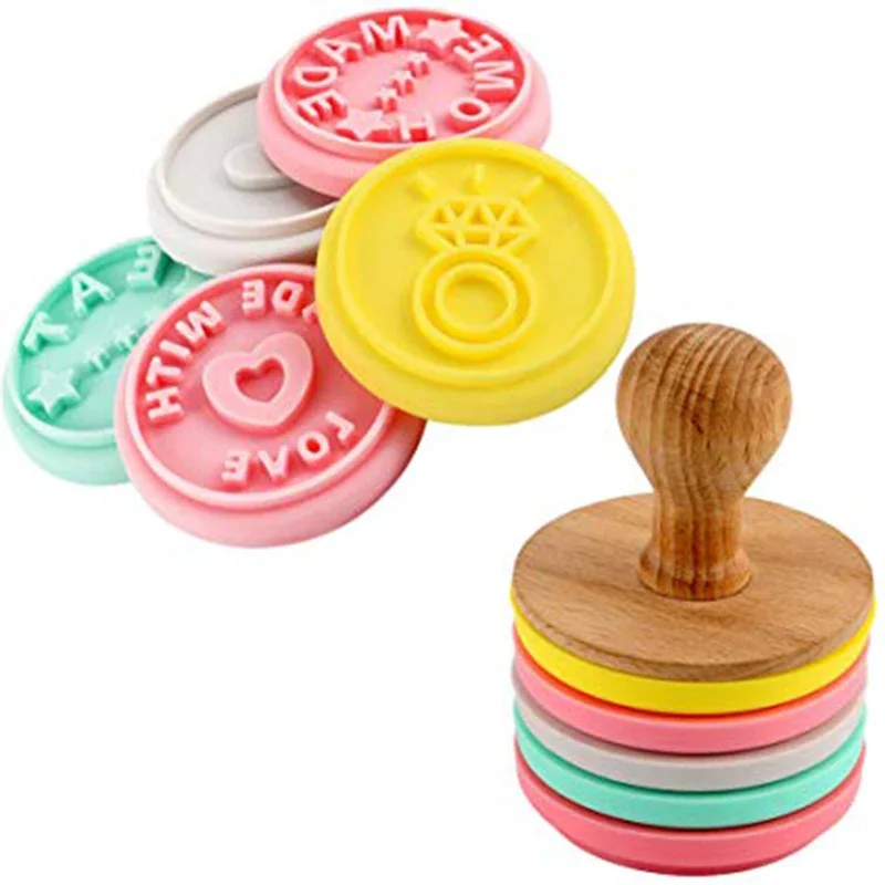 

Wood Handle Cookie Stamps Silicone Hand Press DIY Biscuit Stamps Cookie Impressions Cake Molds for Baking Decoration Tools