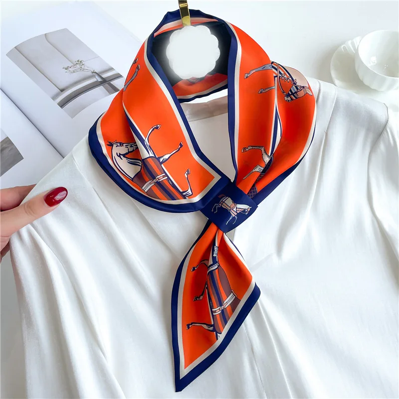 

Luxury Brand Horse Print Skinny Neckerchief Scarf For Women Satin Silk Ribbons Bandana Ladies Neck Tie Wrist Wrap Shawl Echarpe