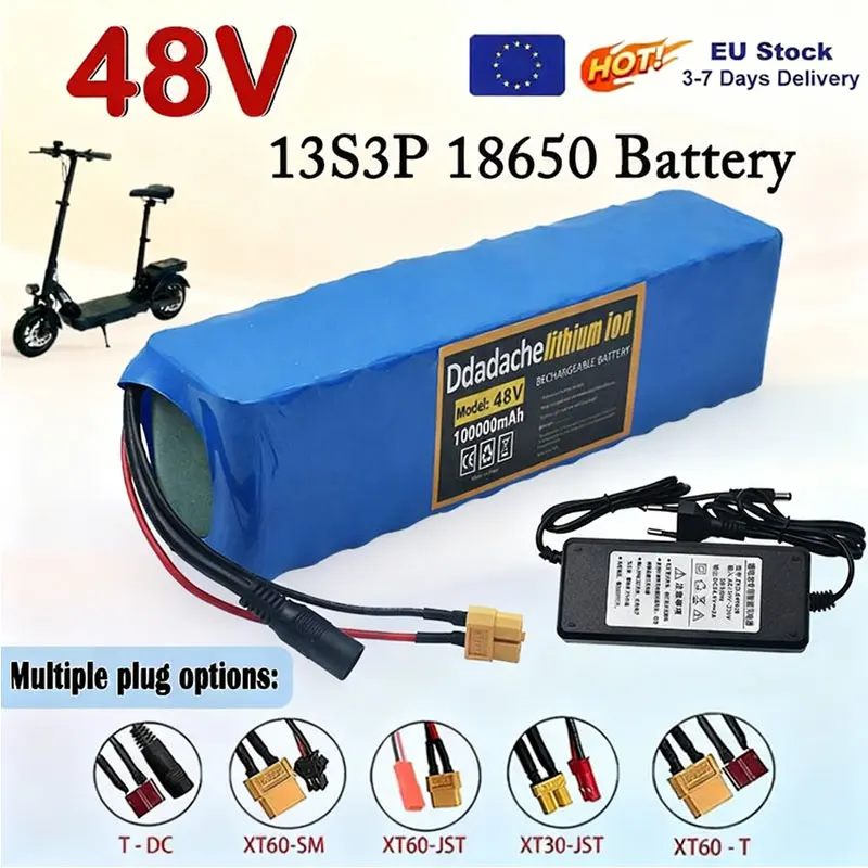 Lokales Lager in Polen 48V 100Ah 13S3P Batteriepack für 2000W 48V Motor Lithium-Ionen mit BMS-Schutz DC/T-Anschluss 54,6V Ladegerät