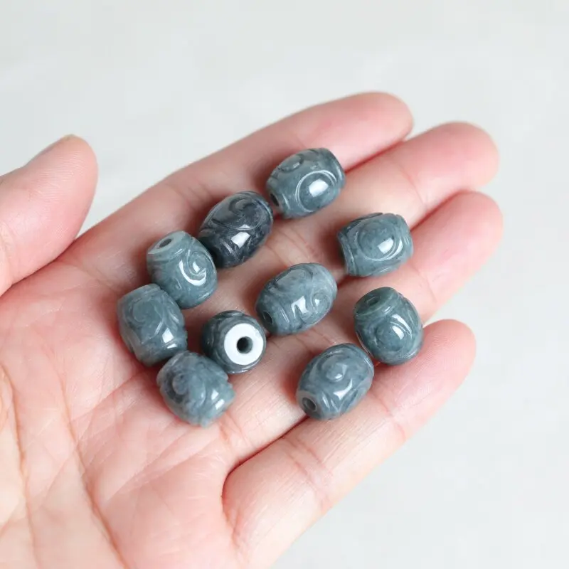 5PC Natural Blue Water Jade Ripple Bucket Beads DIY Bracelet Earrings Charm Jewellery Fashion Accessories Amulet Gift Women Men
