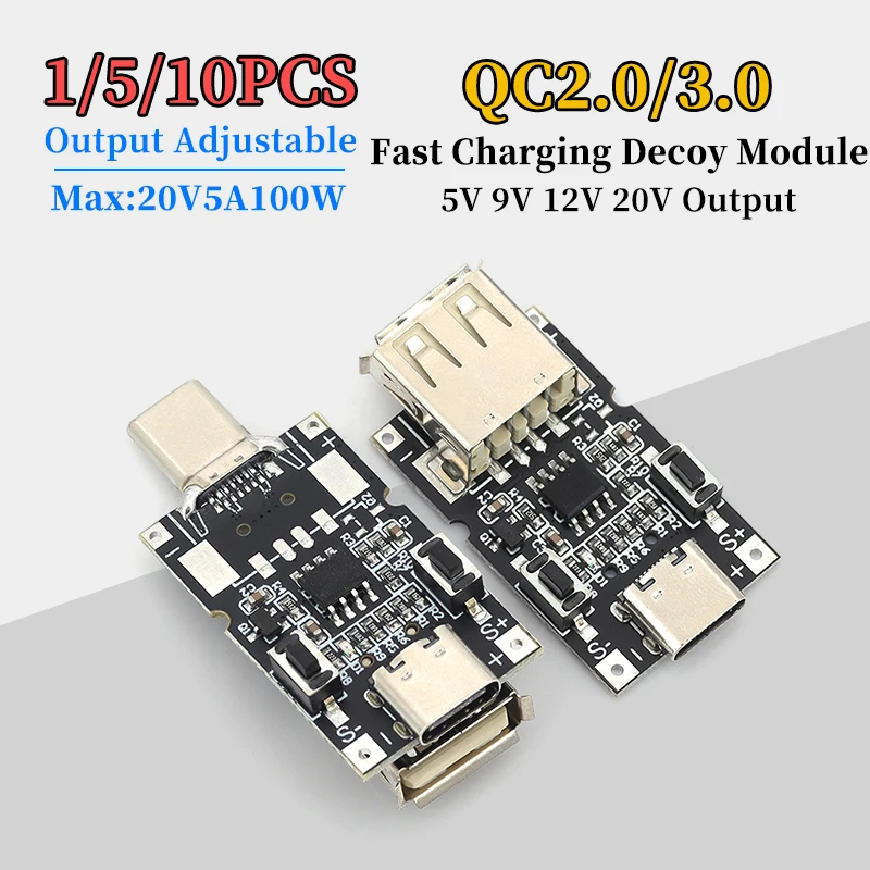 1/5/10PCS Type-C QCFast Charging 2.0/3.0 Decoy Module Output Trigger Board 5V 9V 12V 20V  Adjustable Power Supply