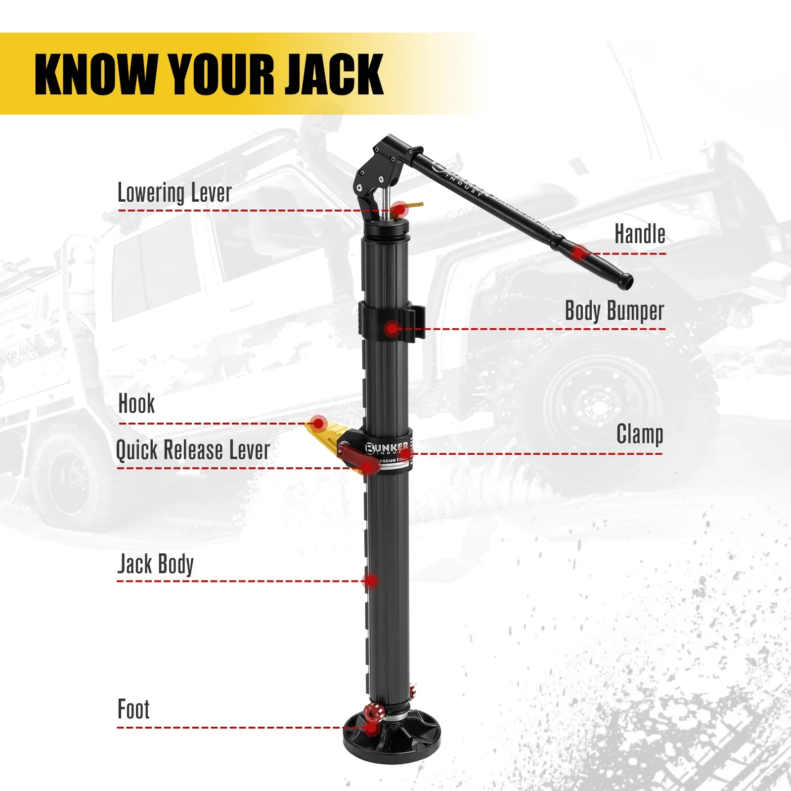 BUNKER INDUST Jack pemulihan hidrolik 2 Ton, kapasitas muatan aluminium hidrolik Jack pemulihan Ram panjang Jack pertanian hidrolik untuk 4x4 Offroad